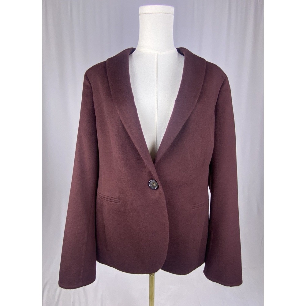 Akris Blazer Womens 12 Burgundy Maroon Cashmere Leather Trim Luxury Professional